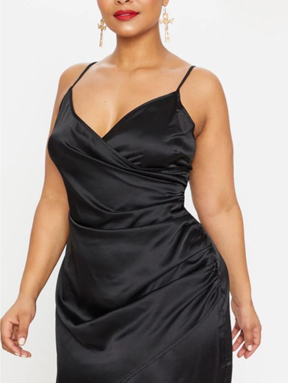 PrettyLittleThing Black Satin Cowl Slip Dress